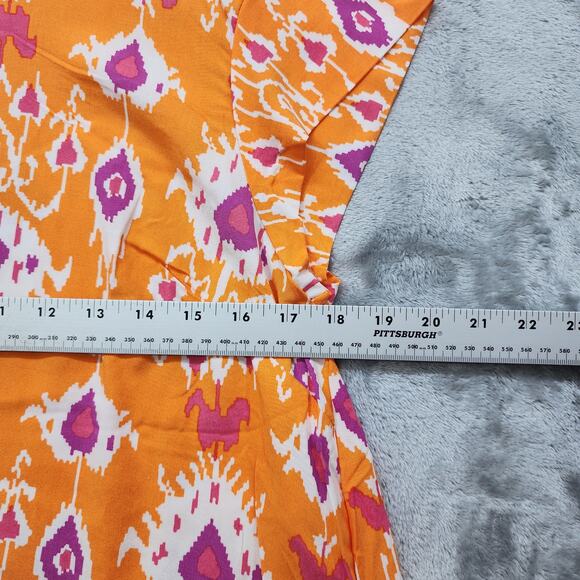 Christian Siriano Top Womens L Orange Pink White Rayon Cap Sleeve High Low Hem - Picture 8 of 10